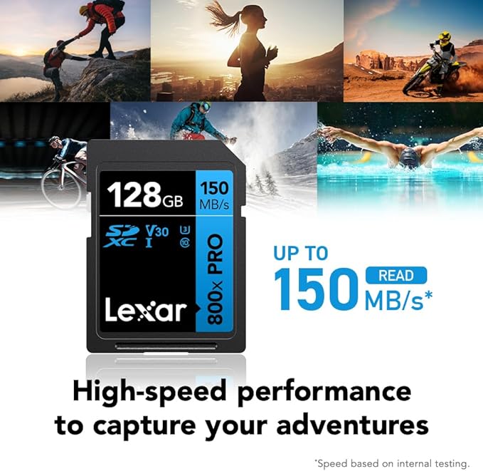 Lexar 128GB (2-Pack) High-Performance 800x PRO SD Card, UHS-I, C10, U3, V30, 4K, Up to 150MB/s Read SDXC Memory Card, for Point-and-Shoot & Mid-Range DSLR Cameras, HD Camcorders (LSD0800P128G-B2NNU)