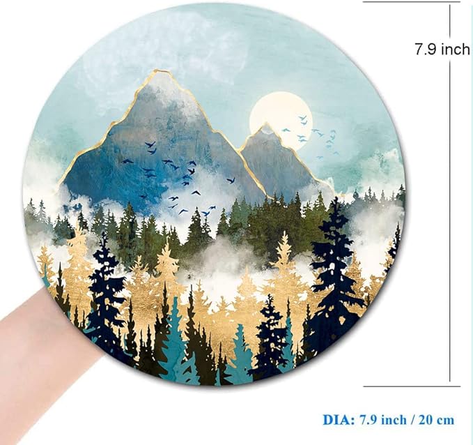 Round Mouse Pad, Abstract Mountain Design Mouse Pad, Custom Cute Mouse Pads for Desk, Washable Cloth Gaming Mousepad, Non-Slip Rubber Computer Small Mouse Pads for Wireless Mouse