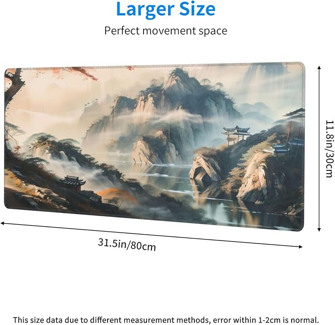 Large Mouse Pads Anime Landscape Mountain Wilderness Wonderland Non-Slip Rubber Base Gaming Mousepad, Keyboard and Mouse Pad with Stitched Edges,PC Desk Mat for Game,Work,Office(31.5"*11.8")