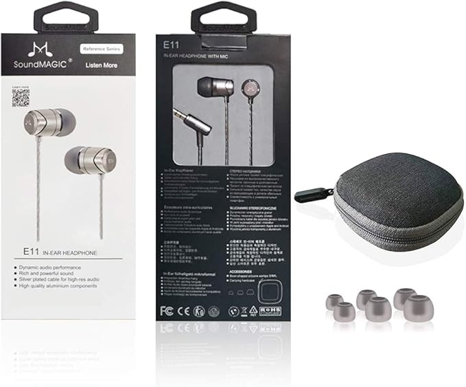 SoundMAGIC E11 Wired Earbuds No Microphone HiFi Stereo Earphones Noise Isolating in Ear Headphones Powerful Bass Tangle Free Cord Gunmetal