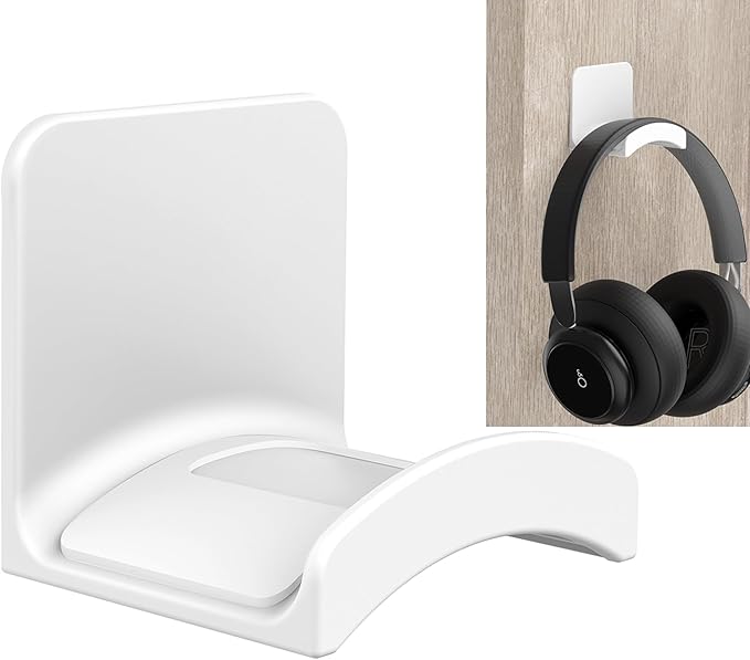 SOKUSIN Headphone Stand Headset Holder - Adhesive Gaming Earphones Hanger, Universal Desk Wall Mount Hook for All Headphone/Controller, Compatible with Beats, AirPods Max,Sony, JBL (White)