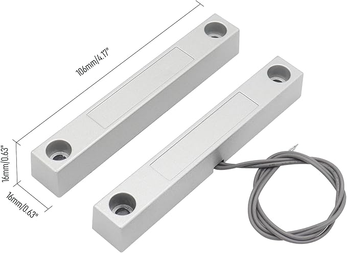 Magnetic Reed Switch Wired Surface Mount Normally Closed NC Contact Sensor Alarm Magnetic Door Switch with 2 Wires, Zinc Alloy Sliver, MC-58