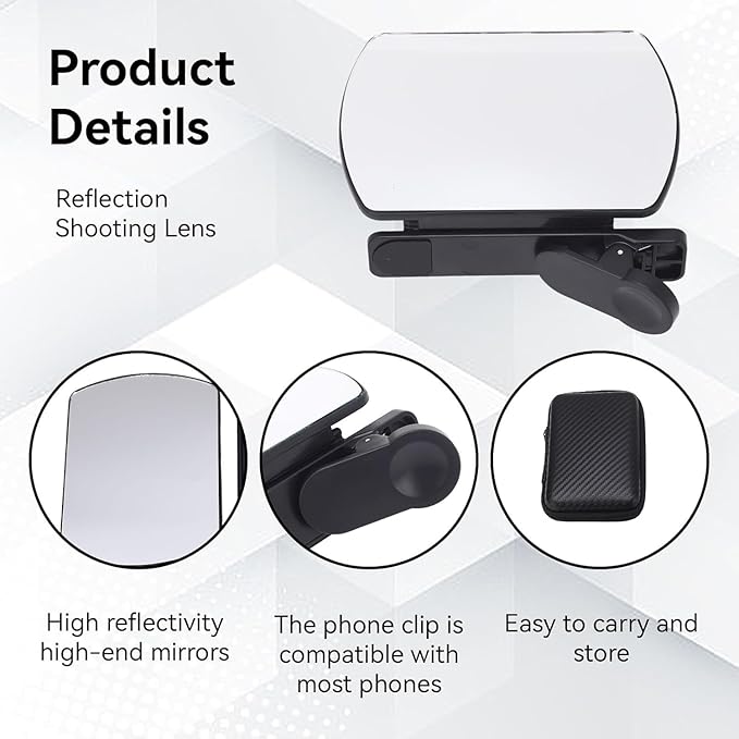 Mirror Effect Lens - Capture Stunning Reflections Instantly,Camera Mirror Reflection Clip for Back Camera Recording, Adjustable Hd Glass Phone Shooting Reflection Mirror (Black)