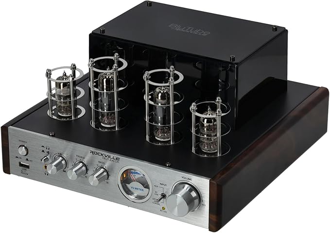 Rockville BluTube DK Audiophile Tube Amplifier with Bluetooth, 35Wx2 RMS @ 4 Ohm, HDMI/Optical/Coaxial Inputs, Sub Output, USB, RCA, VU Meter, Headphone Out