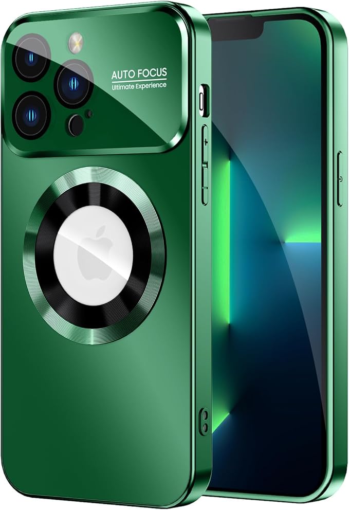 Magnetic for iPhone 13 Pro Case, Built-in Camera Lens Protector, Compatible with MagSafe, Logo View, Military Grade Protective Phone Cover, Dark Green