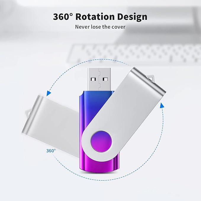 ABLAZE 1GB Flash Drive 2 Pack, USB 2.0 Thumb Drives with Lanyards Swivel USB Memory Stick 1GB（Green and Purple