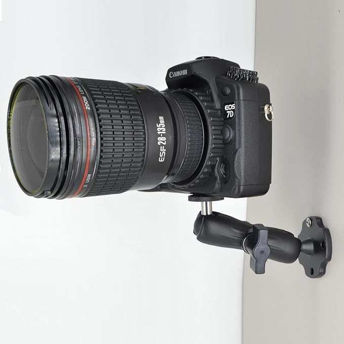 Heavy-Duty Camera Wall/Desktop Mount with 1/4"-20 Thread, Aluminum Alloy Arm, Dual Ball Heads, 1-Inch TPU Ball, Free Rotation,Compatible with DSLR, CCTV, RAM B System