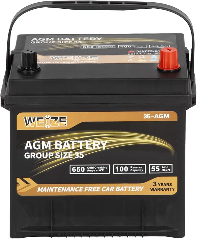 Weize Platinum AGM Battery BCI Group 35 Automotive Battery, 100RC, 650CCA, 36 Months Warranty