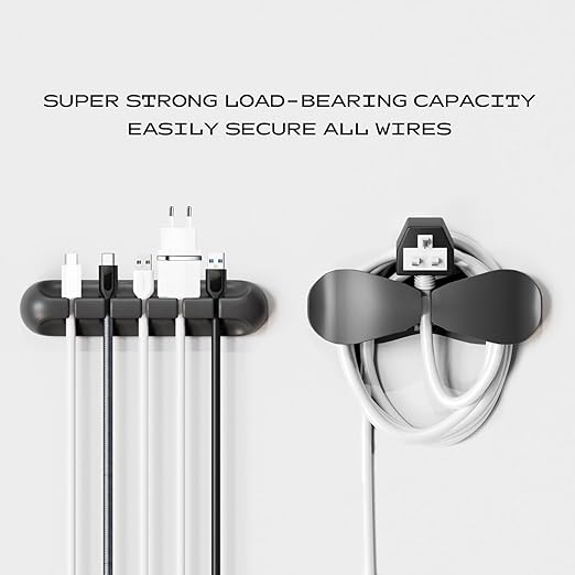 USB Cable Organizer Clips Cord Holder,6 Packs (7-Slots) Black Self Adhesive Desk Cord Cable Management