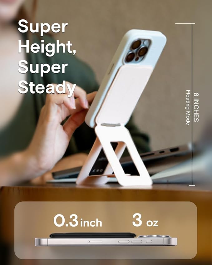 MOFT Phone Stand, Magnetic Phone Tripod Stand Stain-Resistant MOVAS Leather & Angle Adjustment & Strong Magnets Tripod for iPhone 16/15/14/13/12 (Included Metal Ring)-Blush