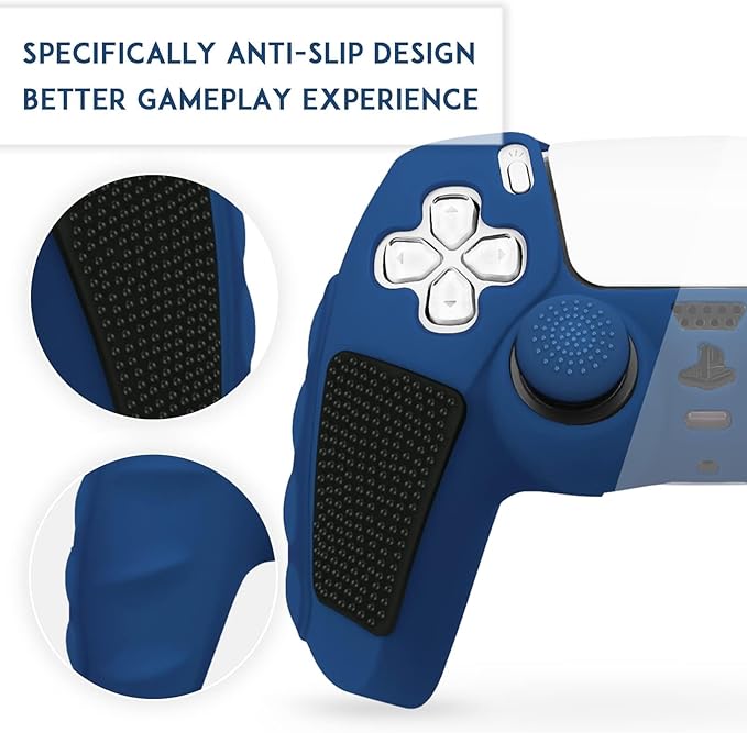 SIKEMAY Anti-Slip PS5 Controller Skin, Soft Thicken Non-Slip Studded Silicone Gel Grip Protective Cover Case for PlayStation 5 Controller Grip, 2 Pack with 8 x Thumb Grip Caps