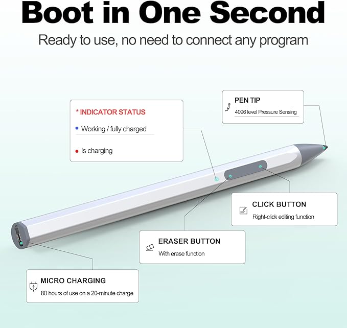Stylus for HP Envy X360 Pavilion x360 Specter X360 Spectre x2 Envy x2 Touchscreen Laptop Rechargeable MPP 2.0 Tilt Pencil 4096 Pressure Sensitivity Using The Microsoft MPP Protocol, Silver