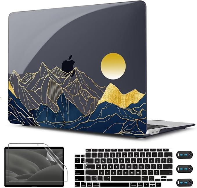 CISSOOK for MacBook Air 13 Inch Case A2337 M1 A2179 A1932 Model 2021-2018 Released, 13 inch Hard Shell Cover with Keyboard Cover for MacBook Air 13 M1 Case with Touch ID - Mountain & Raised Sun