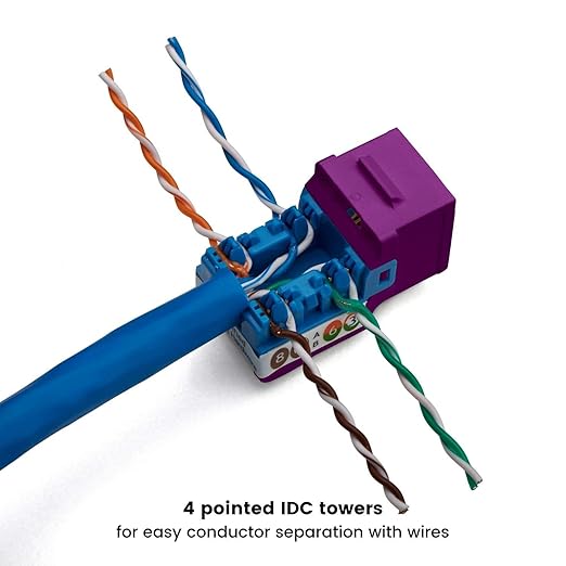 trueCABLE Cat6A Keystone Jack, Unshielded (UTP), 90 Degree Punch-Down, PoE++ (4PPoE), UL Listed, ETL Verified, ANSI/TIA Certified, Modular RJ45 Female, Purple, 48 Pack