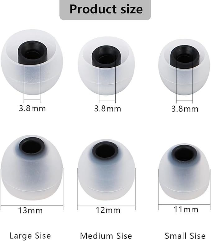 Silicone Replacement Earbud Tips Earbud Covers Fit for in-Ear Headphones (Inner Hole 3.8mm -5.1mm) Earbud Replacement Tips Earbud Rubber Tips 9 Pairs S/M/L, transparent/Black