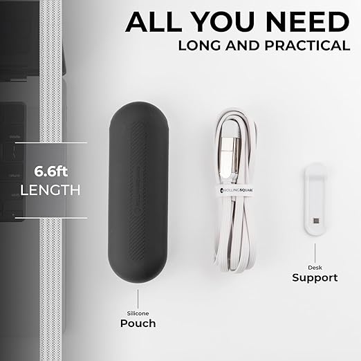 Rolling Square inCharge XL 200 cm - USB-C Cable, Universal Smartphone Cable, Gift for Men, 6-in-1 Universal Charger for Smartphones, Technical Gadget, White, Lightning Cable 100W
