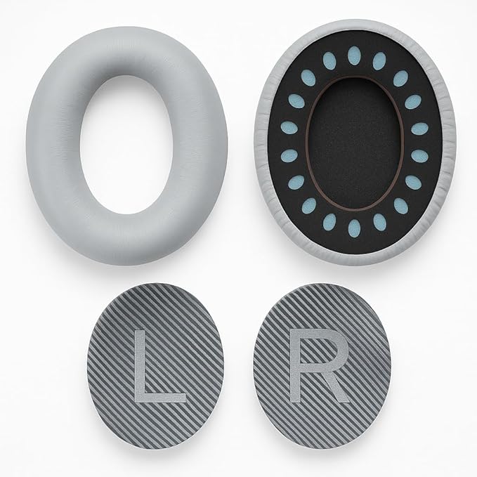 Premium Replacement Ear Pads for Bose QC2, QC15, QC25, QC35 I & II – Soft Protein Leather & Memory Foam Cushions – Enhanced Noise Isolation – Easy Installation Kit & Cleaning Cloth (Silver)