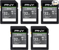PNY 32GB Elite Class 10 U1 V10 SDHC Flash Memory Card - 100MB/s Read, Class 10, U1 Full HD, UHS-I, Full Size SD (Pack of 5)