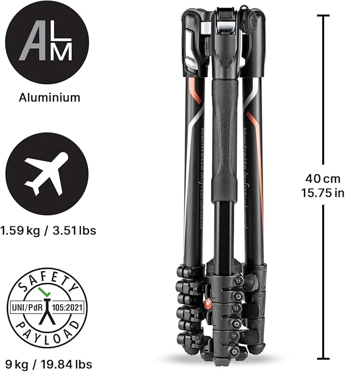 Manfrotto Befree Advanced Camera Tripod Kit Compatible with Sony Alpha7 and Alpha9 Cameras, Tripod Travel Kit with Ball Head and Lever Closure, Aluminium Tripod for Camera Accessories, DSLR,Mirrorless