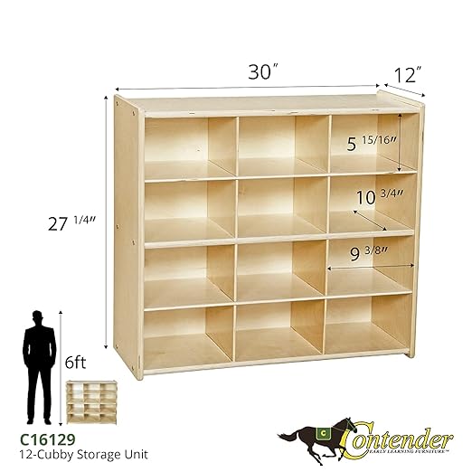 Contender 12 Cubbies 100% Birch Plywood Storage Cabinet, Office and Homeschool Organizer for Toys, Books, Art and Craft Supplies [Fully Assembled]
