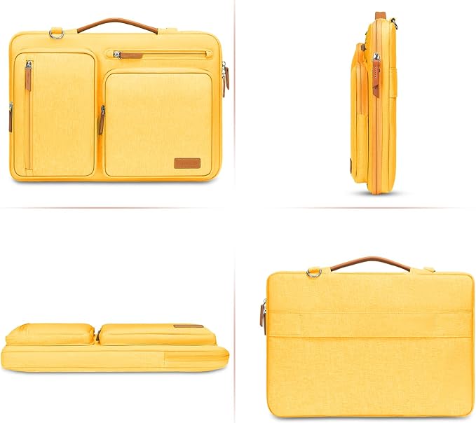 MOSISO 360 Protective Laptop Shoulder Bag,15 inch Computer Bag Compatible with MacBook Air M4 M3 M2/Pro A1990 A1707, Dell XPS Plus,Side Open Messenger Bag with 4 Zipper Pockets&Handle, Yellow