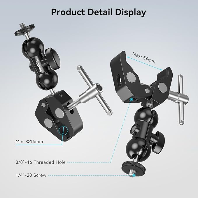 SMALLRIG Camera Mount Kit, Ball Head Magic Arm With Clamp, Super Clamp With Non-Slip Threads for GoPro, Webcam, Camera, Phone, Monitor and Light