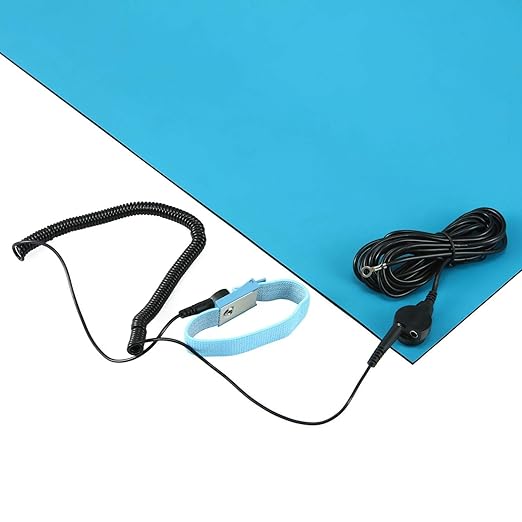 MWRF Source ESD Mat Kit with Wrist Strap and Grounding Cord (0.12" Thickness) (18 Inches x 47 Inches, Blue)