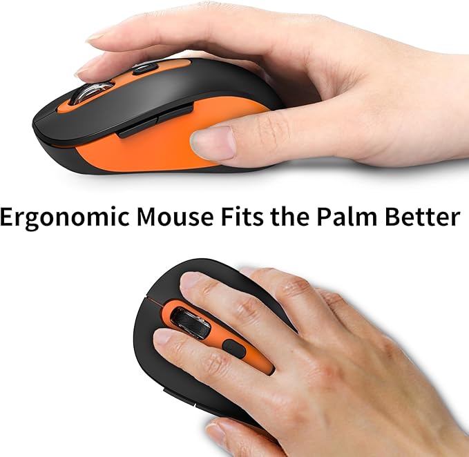 Wireless Mouse for Laptop, PC, Chromebook, Mac, MacBook, Silent Mouse with USB Nano Receiver, Side Button, 2400 DPI, Anti Slip Roller, 6 Button Ergonomics Cordless Computer Mice - Black Orange