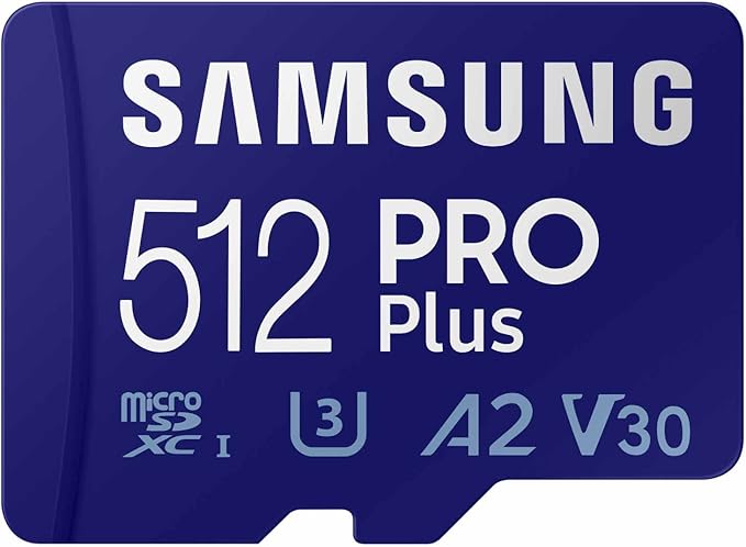 Samsung PRO Plus microSD Memory Card + Adapter, 512GB microSDXC, Up to 180 MB/s, Full HD & 4K UHD, UHS I, C10, U3, V30, A2, for Android Smartphones, Tablets, GoPRO, and DJI Drone (MB MD512SA/AM)