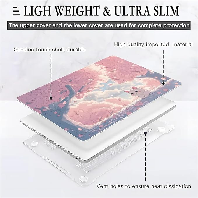 Compatible with MacBook Air 13.3 13.6 Inch Case 2022 2021 2020 2019 Plastic Hard Shell Case Cover,13.3 Air (A1932/A2179/A2337), Cute Cat