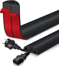 Floor Cord Cover for Wires on Floor Self Adhesive Cord Hider Floor Cable Management Wire Covers for Cords Protector Prevent Cable Trips Cord Cavity W 0.59" x H 0.31", Black, 3.3Ft