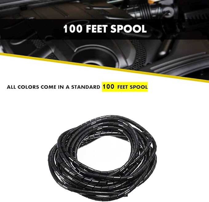 Kable Kontrol Vortex Spiral Cable Wrap - 3/8” Inch 100’ Feet Long - Hose Protector Flexible Polyethylene Wire Conduit Tubing Cable Sleeve Cord Cover to Organize Wires – Black