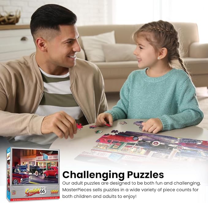 MasterPieces - 1000 Piece Jigsaw Puzzle, Route 66 Pitstop, Fun for Adults, Family, Kids, 19.25" x 26.75"
