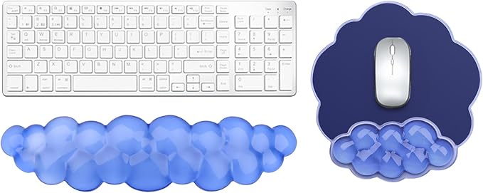 Gel Cloud Keyboard and Mouse Wrist Rest, Cute Wrist Support and Arm Support Rest for Typing Pain Relief，Suitable for Office/Computer/Laptop/Gaming Set-Blue