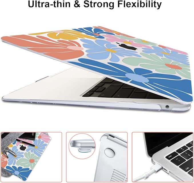 for MacBook Pro 13 inch Case 2022 2021 2020-2016 A2338 M2/M1 A2251 A2289 A2159 A1989 A1706 with Touch ID, Plastic Hard Shell Case Keyboard Skin Screen Film Webcam Cover, Colorful Flowers