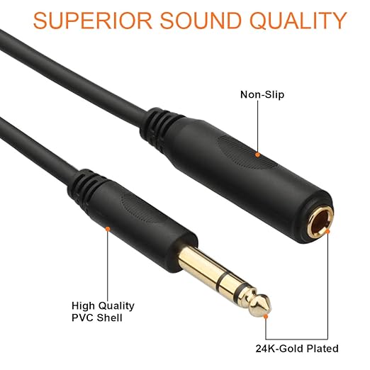 Tisino 1/4 Extension Cable 6 ft, Headphone Extension Cable Quarter inch TRS Male to Female Stereo Guitar Extension Cable Cord
