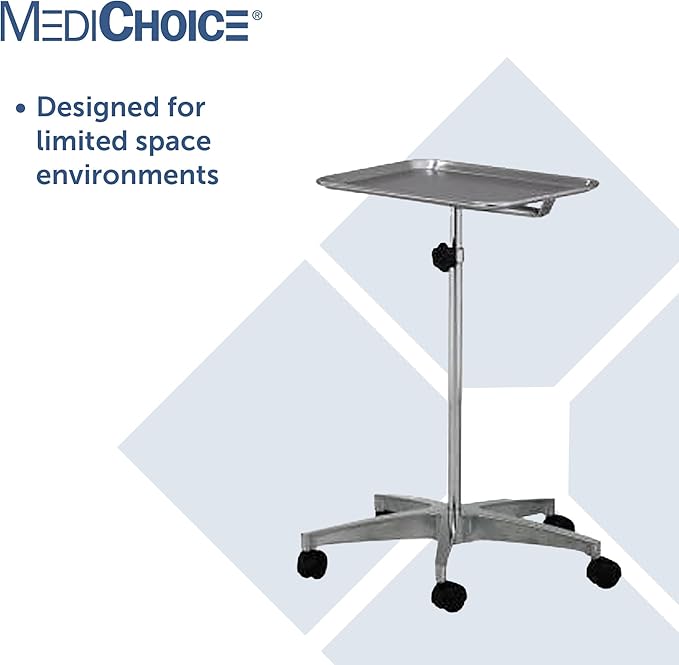 MediChoice Mobile Instrument Stand Steel Portable Adjustable Tray Medical Dental Salon Tattoo Esthetician Mobile Service Cart Table Statio Height from 31-50 Inch MAYO02000