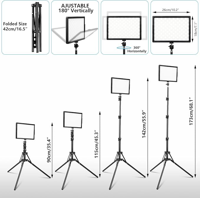LED Photo Video Light 2-Pack, Bi-Color 2800-6500K Dimmable USB LED Continuous Light, 68" Photography Lighting Kit with Tripod Stand for Studios, YouTube TikTok Video Recording, Game Streaming