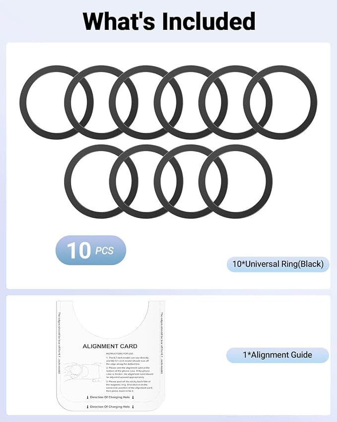 for Magsafe Ring - 10 PCS, Ultra-Thin(0.4mm) Magsafe Sticker, Compatible with iPhone 15 Pro Max, 15 Pro, 15/14/13/12 Series, Samsung Galaxy, Google Pixel Series Black