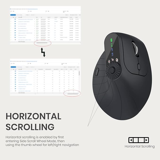 Vertical Ergonomic Mouse 2.4G Wireless BT Task Window Switching and Horizontal Scrolling,Adjustable DPI, Lightweight for Laptop,Desktop,PC,MacBook, Black (MKE 604)