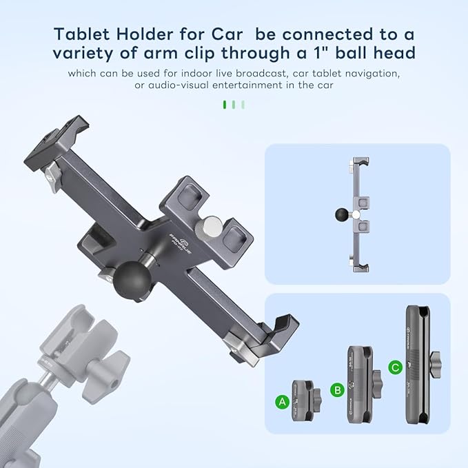 FANAUE Tablet Holder for Car with Ball Head, Lightweight Design, 360 Rotatable Ipad Mount - for Your Windshield, Dashboard, or Desk,Compatible with All 8"-12.9" Tablets (iPad Mini, iPad Pro 12.9)