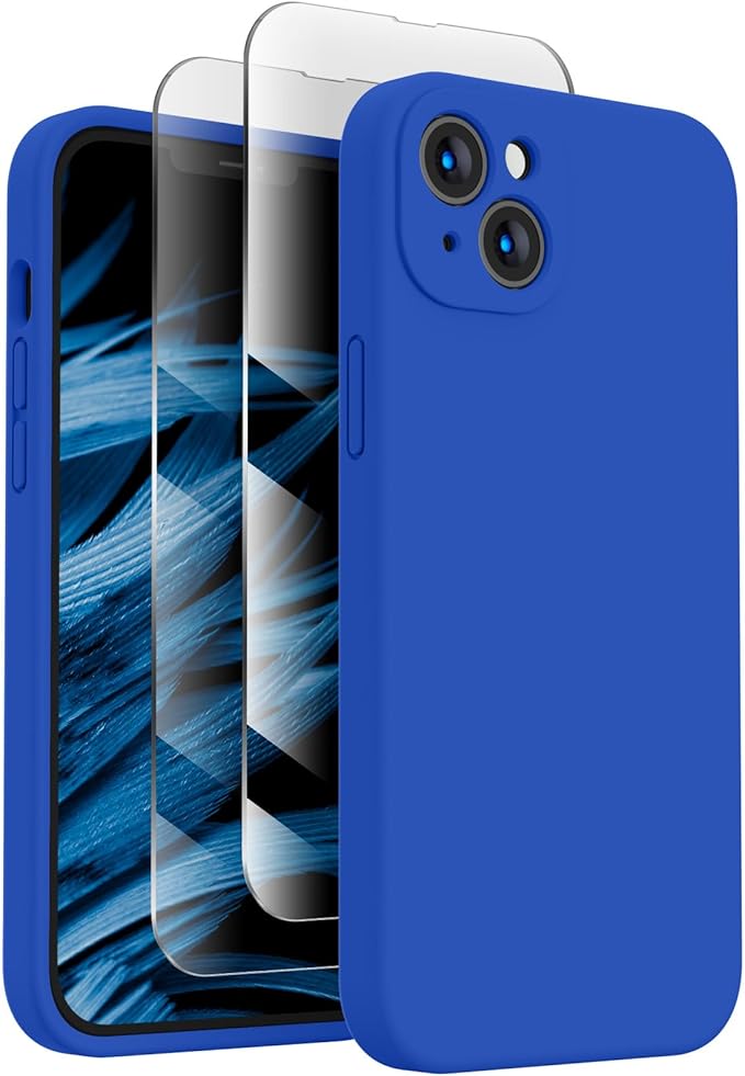 FireNova Designed for iPhone 14 Case, Silicone Upgraded [Camera Protection] Phone Case with [2 Screen Protectors], Soft Anti-Scratch Microfiber Lining Inside, 6.1 inch, Klein Blue