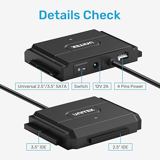 Unitek IDE/SATA to USB C 3.0 Adapter, Universal IDE Hard Drive Little Triangle pro Converter for 2.5"/3.5" Inch IDE and SATA External HDD/SSD, Support 10TB