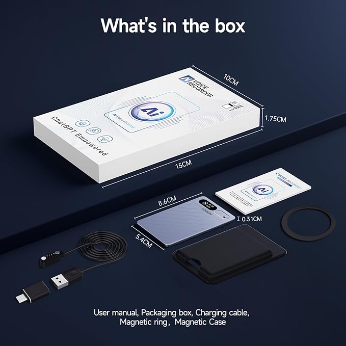 LOBKIN Ai Voice Recorder with Transcribe & Summarize, Note Voice Recorder Support 152 Languages, 64GB, Audio Recorder with App Control, Slim Ai Note Taking Device for Lectures, Meetings, Calls, Grey