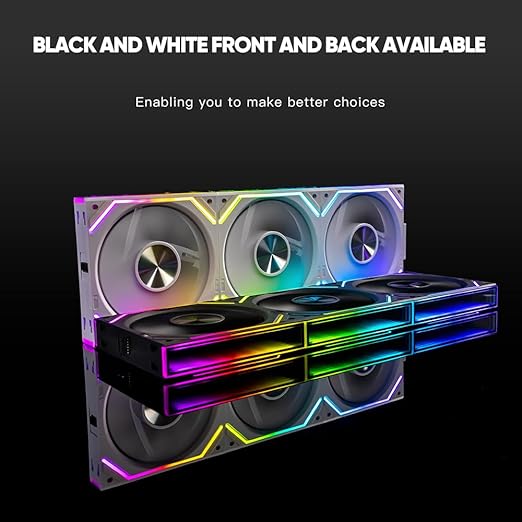 Jungle Leopard Interstellar V2 RS 120mm PC Reverse Blade Case Fan Infinity Mirror Module Daisy-Chain ARGB Fan Triple Pack Suitable Computer Cooling Fans 360mm AIO Cooler(White-3Pack)