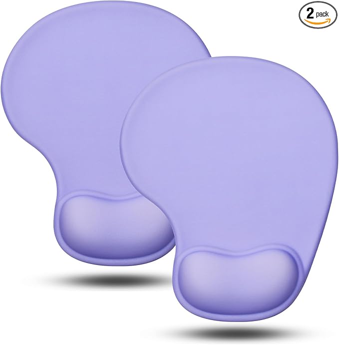 JIKIOU Mouse Pad, 2 Pack Ergonomic Mouse Pads with Comfortable Gel Wrist Rest Support and Smooth Cloth, Non-Slip PU Base for Easy Typing Pain Relief Durable and Easy to Clean Small Purple