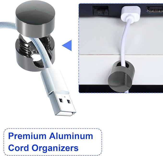 6 Sets Charger Holders for Cords, Black Adjustable Cable Anchor Holders, Adhesive Metal Cord Clips, Cable Management Wire Organizers for Desk, Office, Nightstand