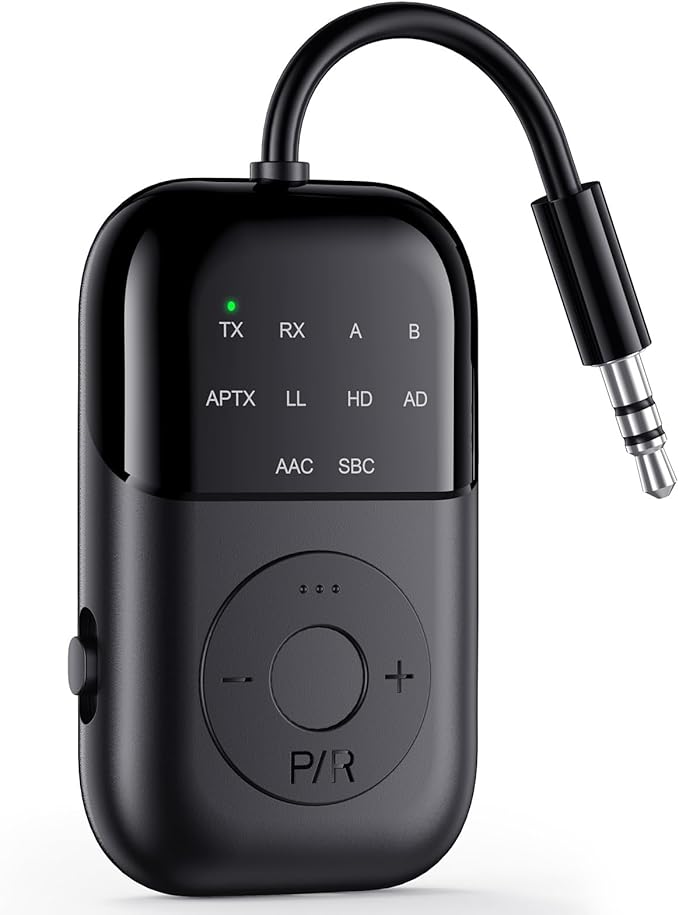 Bluetooth Transmitter Receiver, 2-in-1 Bluetooth 5.4 Adapter for TV, Airplane, Gym Equipment, Cars, PC, Supports to 2 Wireless Headphones, Cell Phones, Wireless Receiver for Car, Home Stereo- Black
