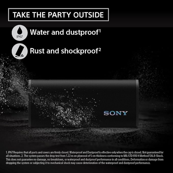 Sony ULT Field 3 Wireless Portable Bluetooth Speaker, IP67 Waterproof, Dustproof, Rustproof, and Shockproof with Enhanced Bass, 24 Hour Battery and Shoulder Strap (SRSULT30B), Black