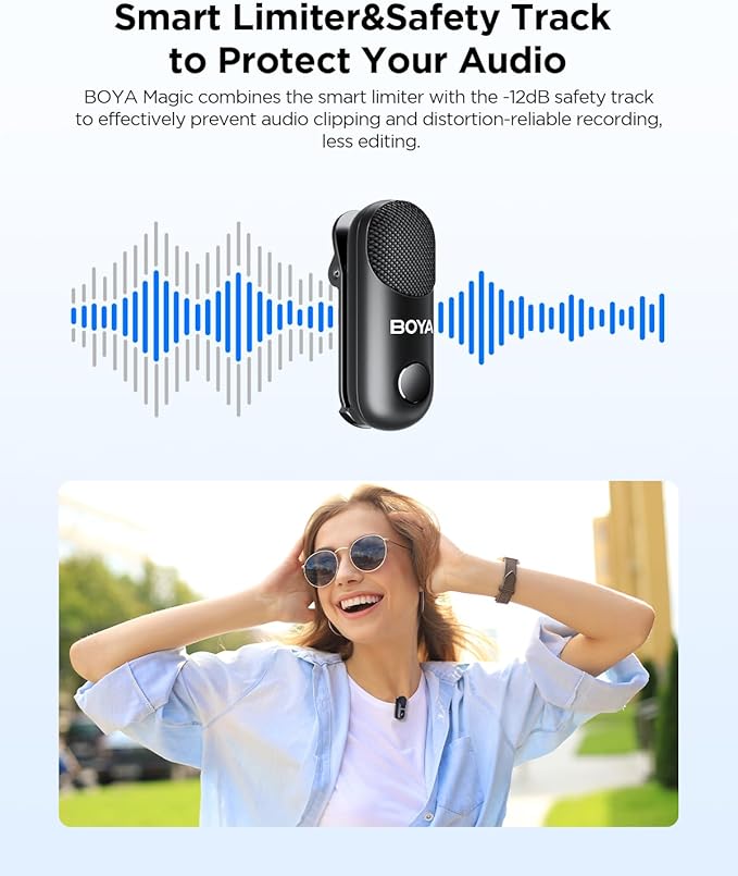 BOYA Magic-03 Wireless Lavalier Microphone, 30Hrs Battery,328FT Los Range, Safety Track &Limiter, Portable Wireless Mini Lapel mic for USB Type-C Android iPhone 16/15 Camera Camcorder Vlog Podcast